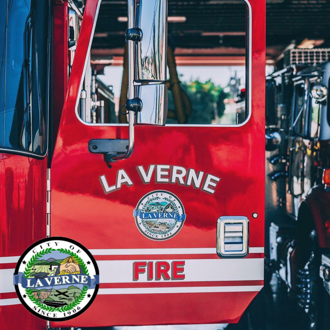 Picture of firetruck with La Verne city seal