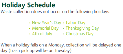 Waste Management Holiday Schedule 2022